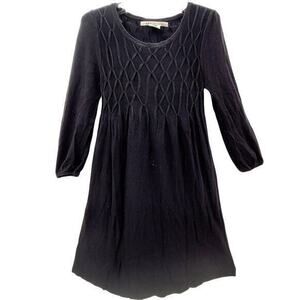 Max‎ Studio Black Knit Knot Smocking Long Sleeve Stretch Sweater Dress